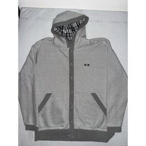 Vintage Oakley Hoodie Button Up Knit Mens XL Gray‎ Mallcore Y2K Skater Cyber